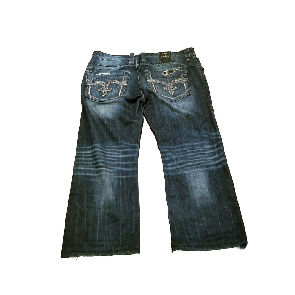 Rock Revival Luckett Jeans Men Size 38 Relaxed Straight Dark Distressed (42x29) - Picture 3 of 6